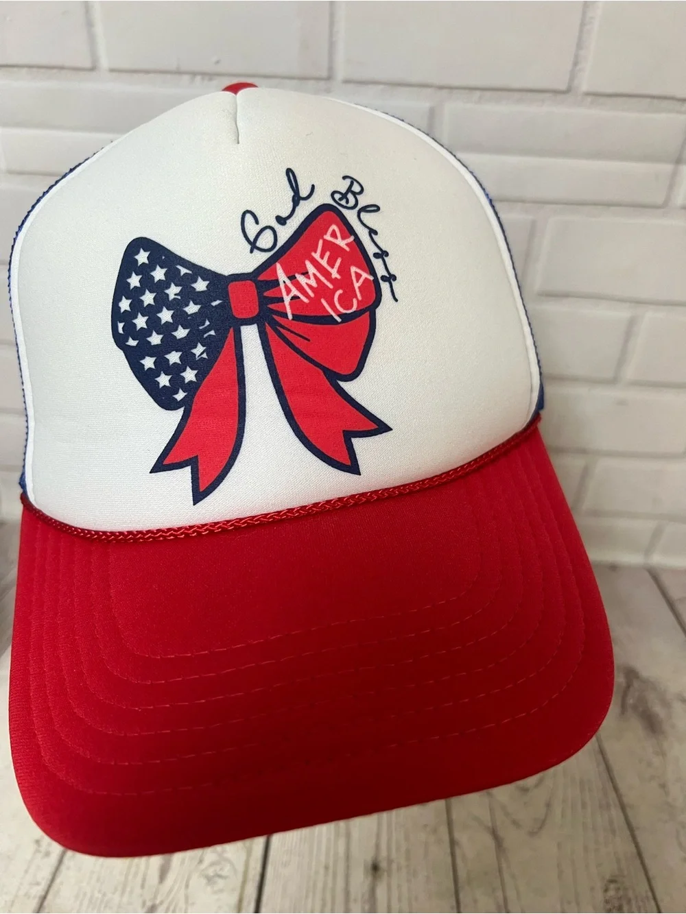 Southern Bliss God Bless America Bow Otto Trucker Hat Snapback Mesh Patriotic